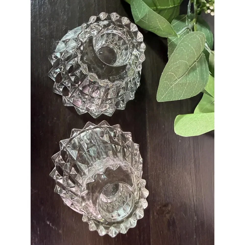 Vintage Jeannette Glass Windsor Candlestick Holders, Set of 2